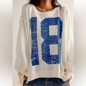 NWOT We The Free White and Blue Graphic Sweatshirt